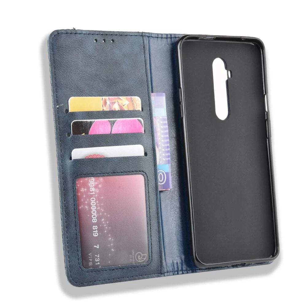 Retro Style Auto-absorbed Leather Casing Phone Shell for OnePlus 7T Pro - Blue - 3