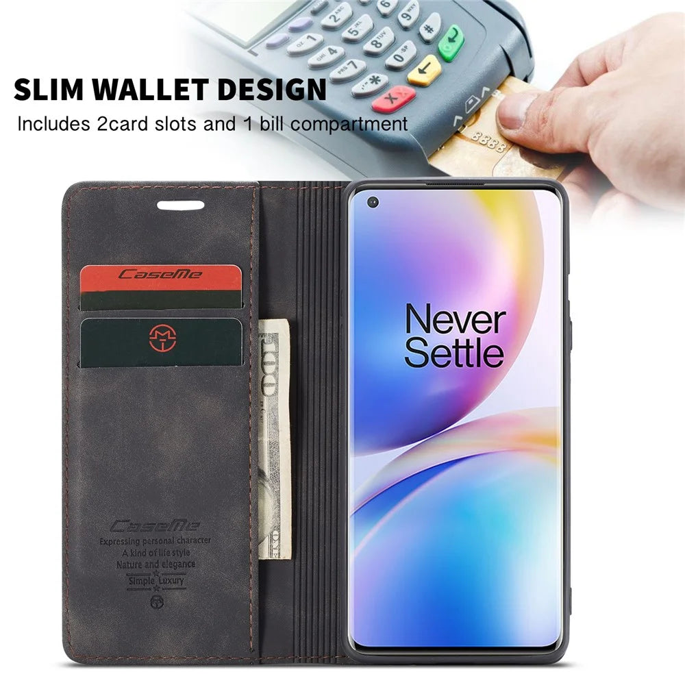 CASEME 013 Series Auto-absorbed Leather Protection Case for OnePlus 8 Pro - Black - 3
