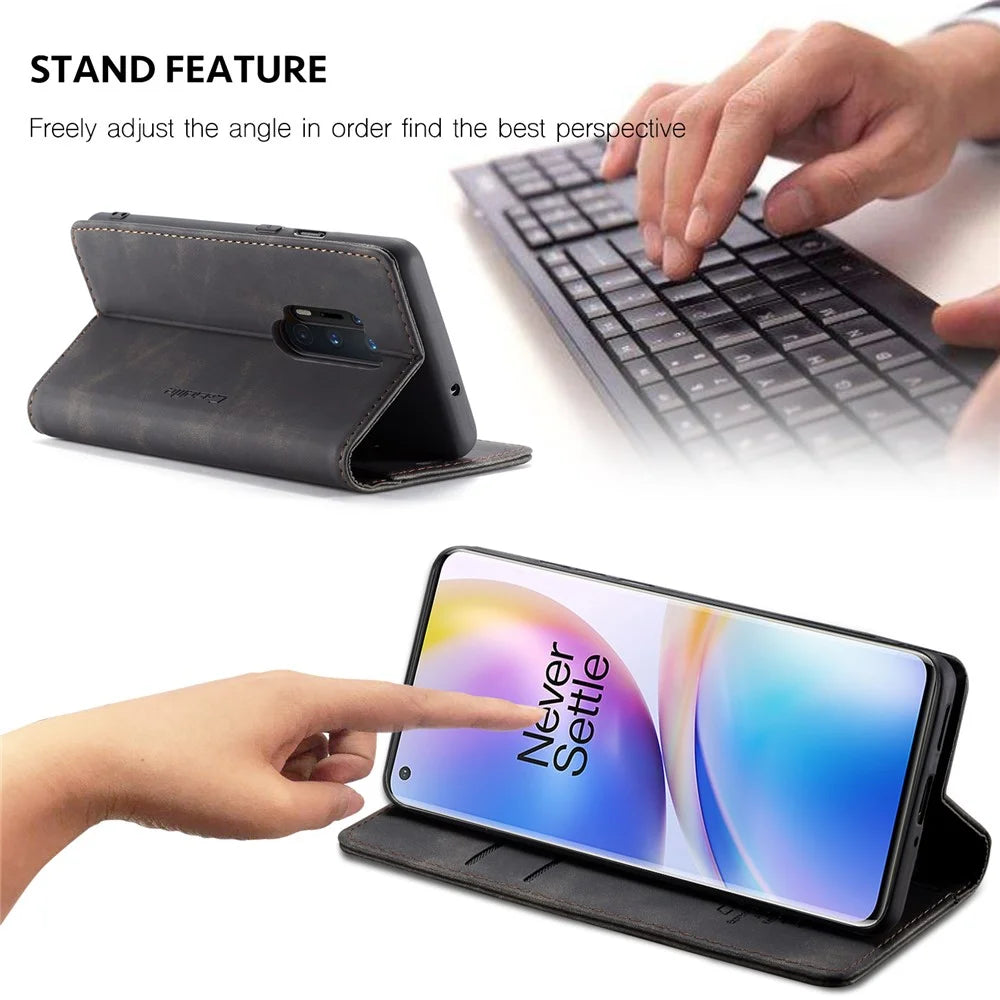 CASEME 013 Series Auto-absorbed Leather Protection Case for OnePlus 8 Pro - Black - 4