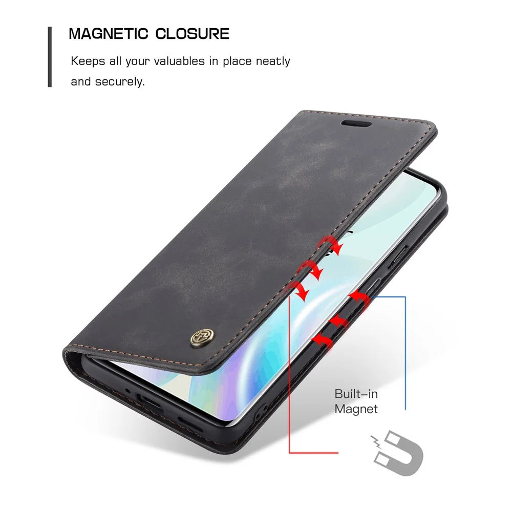 CASEME 013 Series Auto-absorbed Leather Wallet Shell for OnePlus 8 - Black - 4