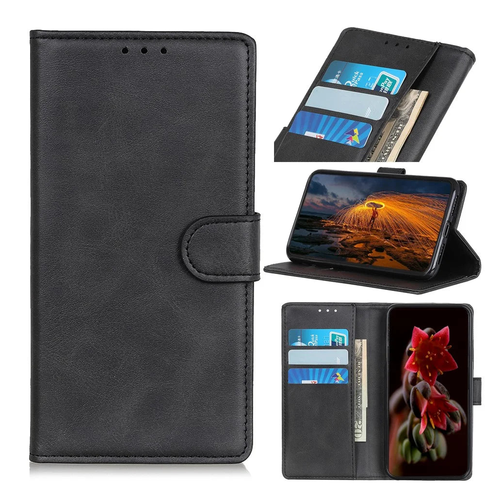 PU Leather Magnetic Wallet Stand Cell Phone Protective Shell for OnePlus Nord - Black - 1