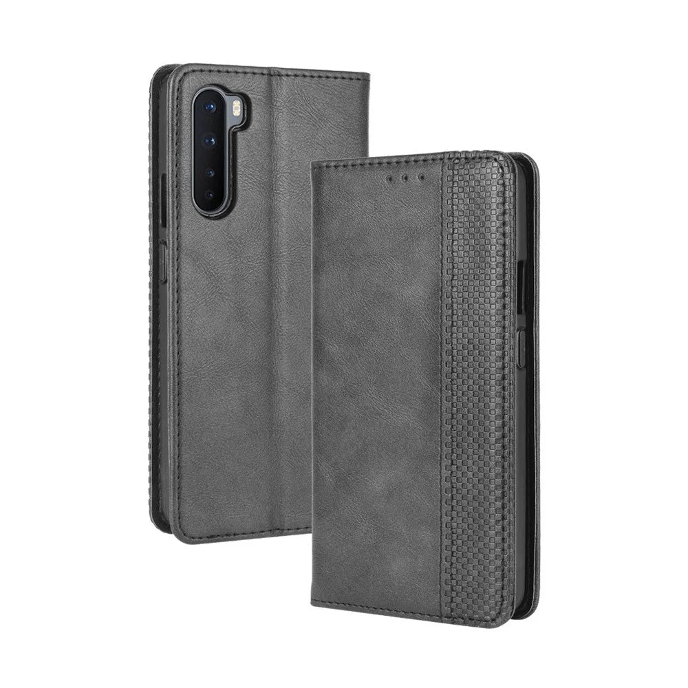 Auto-absorbed Retro Leather Wallet Phone Case for OnePlus Nord - Black - 2