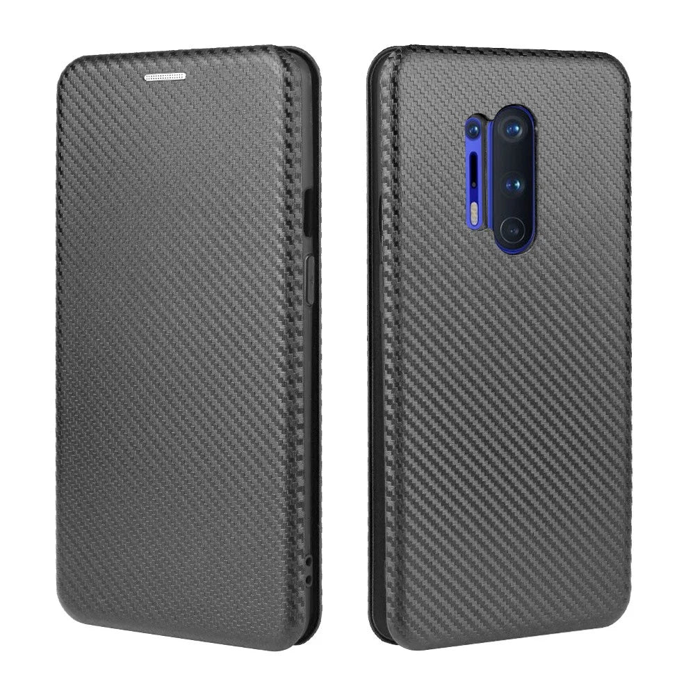 Carbon Fiber Texture Leather Auto-absorbed Phone Casing for OnePlus 8 Pro - Black - 2