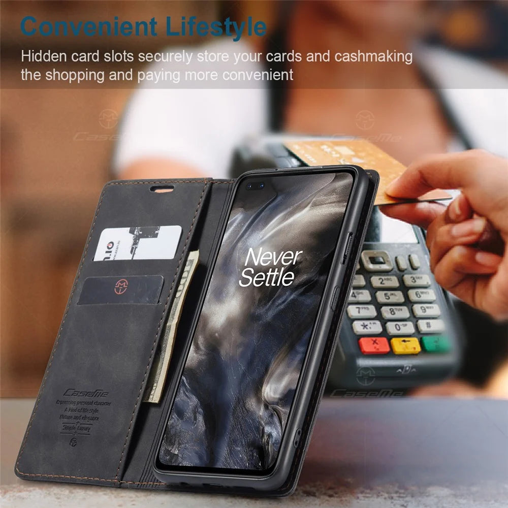 CASEME 013 Series Auto-absorbed Leather Wallet Protection Case for OnePlus Nord - Black - 3