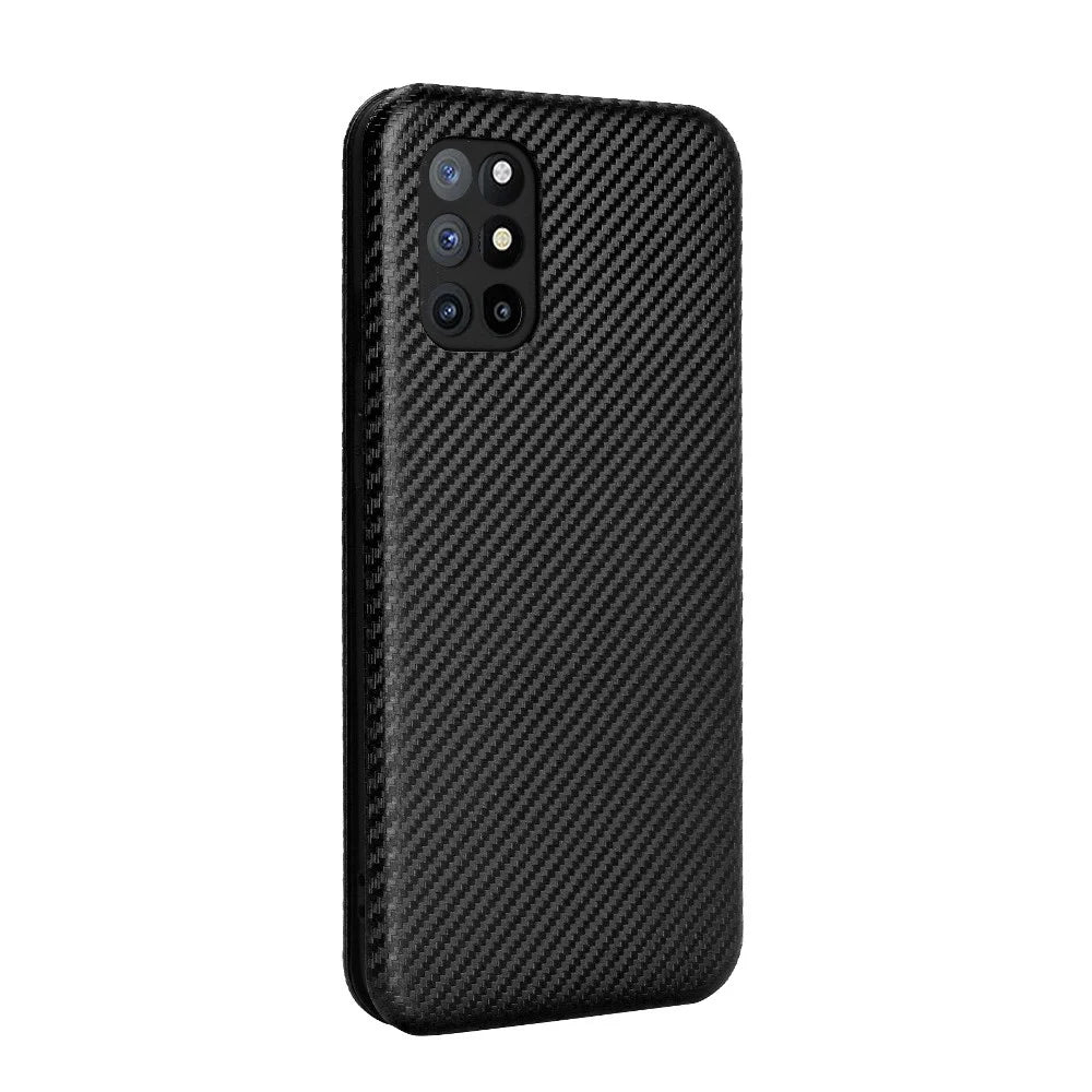 For OnePlus 8T Carbon Fiber Texture Auto-absorbed Flip Leather Cover Stand Card Slots Case - Black - 7