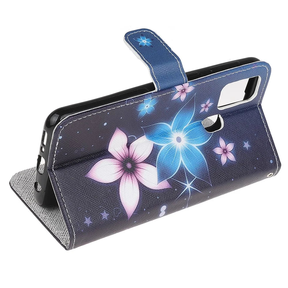 Cross Texture Pattern Printing Leather Wallet Stand Cover with Strap for 	OnePlus Nord N10 5G - Beautiful Flower - 4