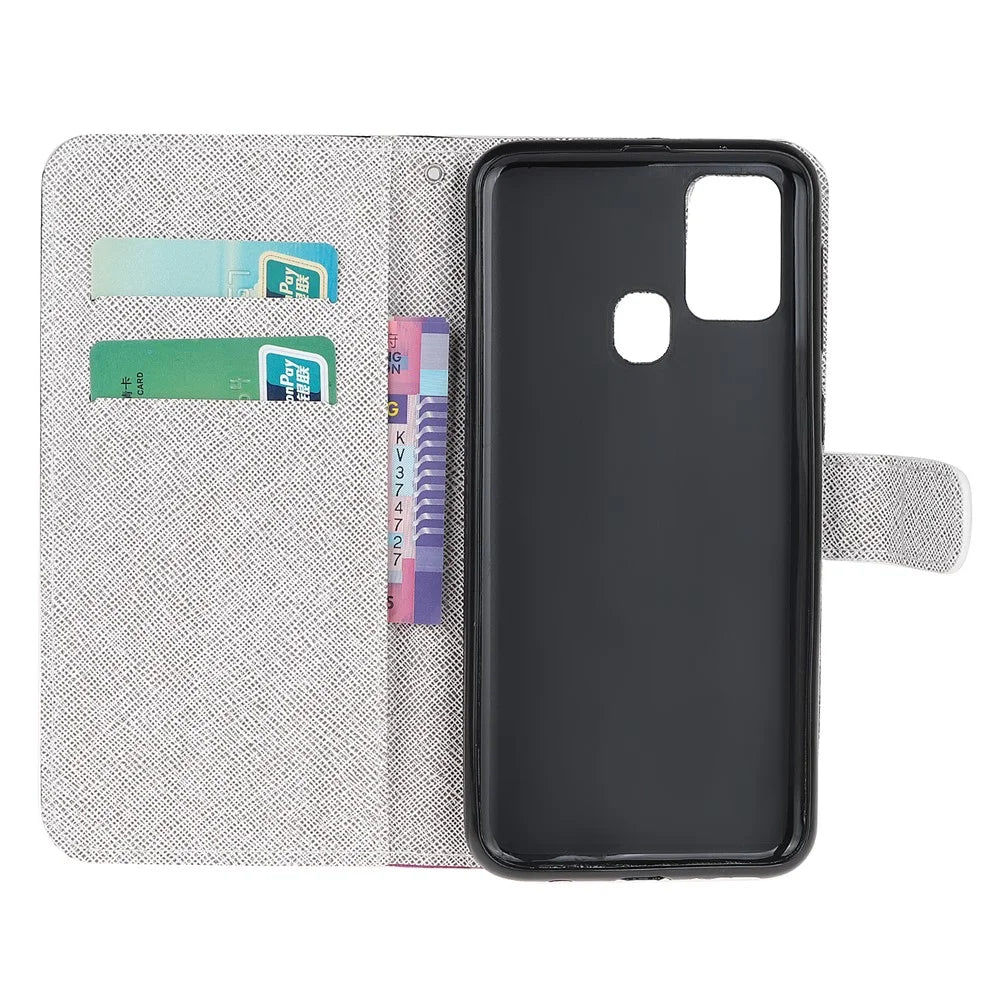 Cross Texture Pattern Printing Leather Wallet Stand Cover with Strap for 	OnePlus Nord N10 5G - Beautiful Flower - 5