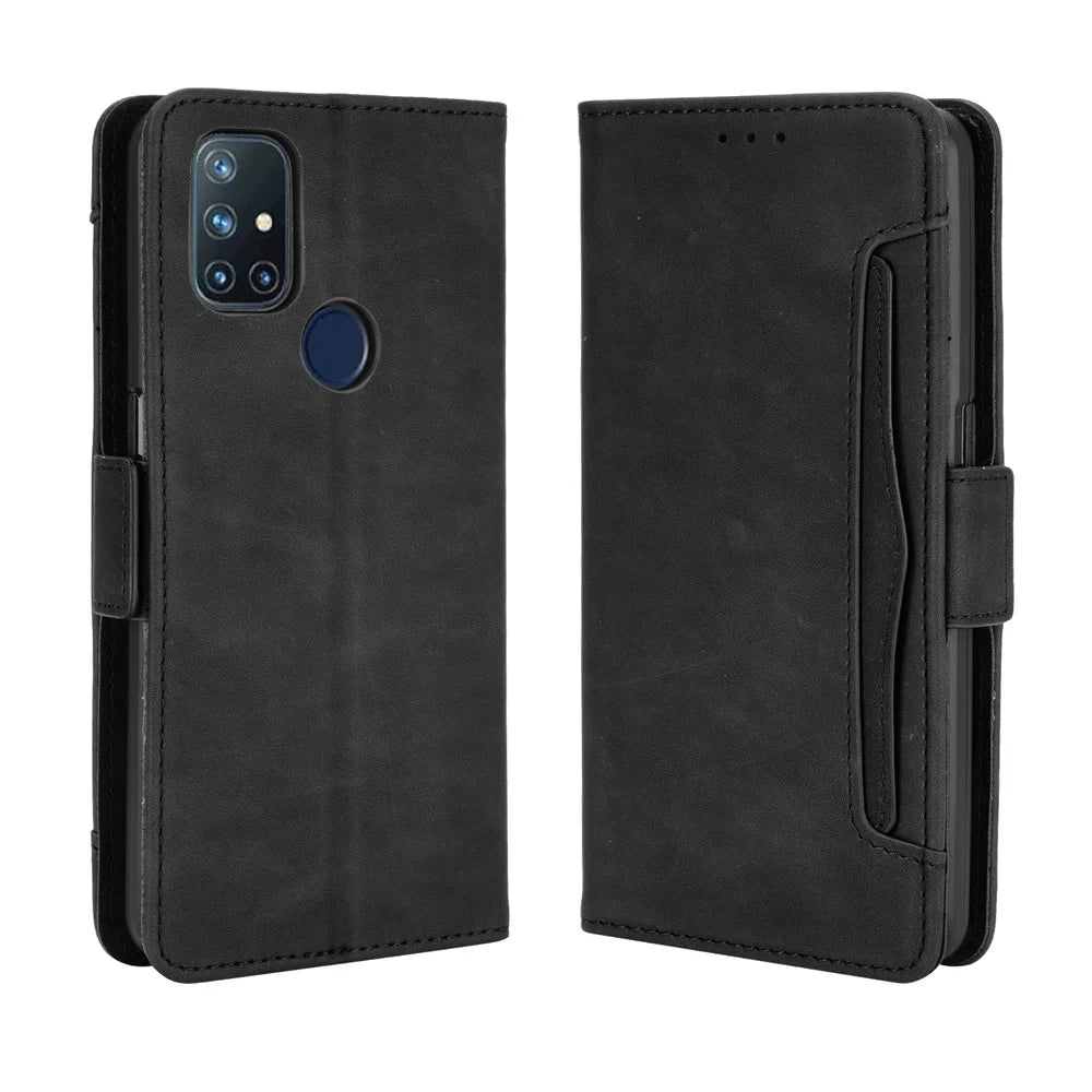 Multiple Card Slots Leather Wallet Mobile Phone Case for OnePlus Nord N10 5G - Black - 2
