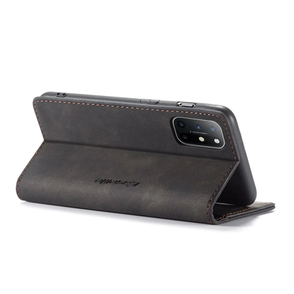 CASEME 013 Series Auto-absorbed Leather Wallet Case for OnePlus 8T - Black - 7