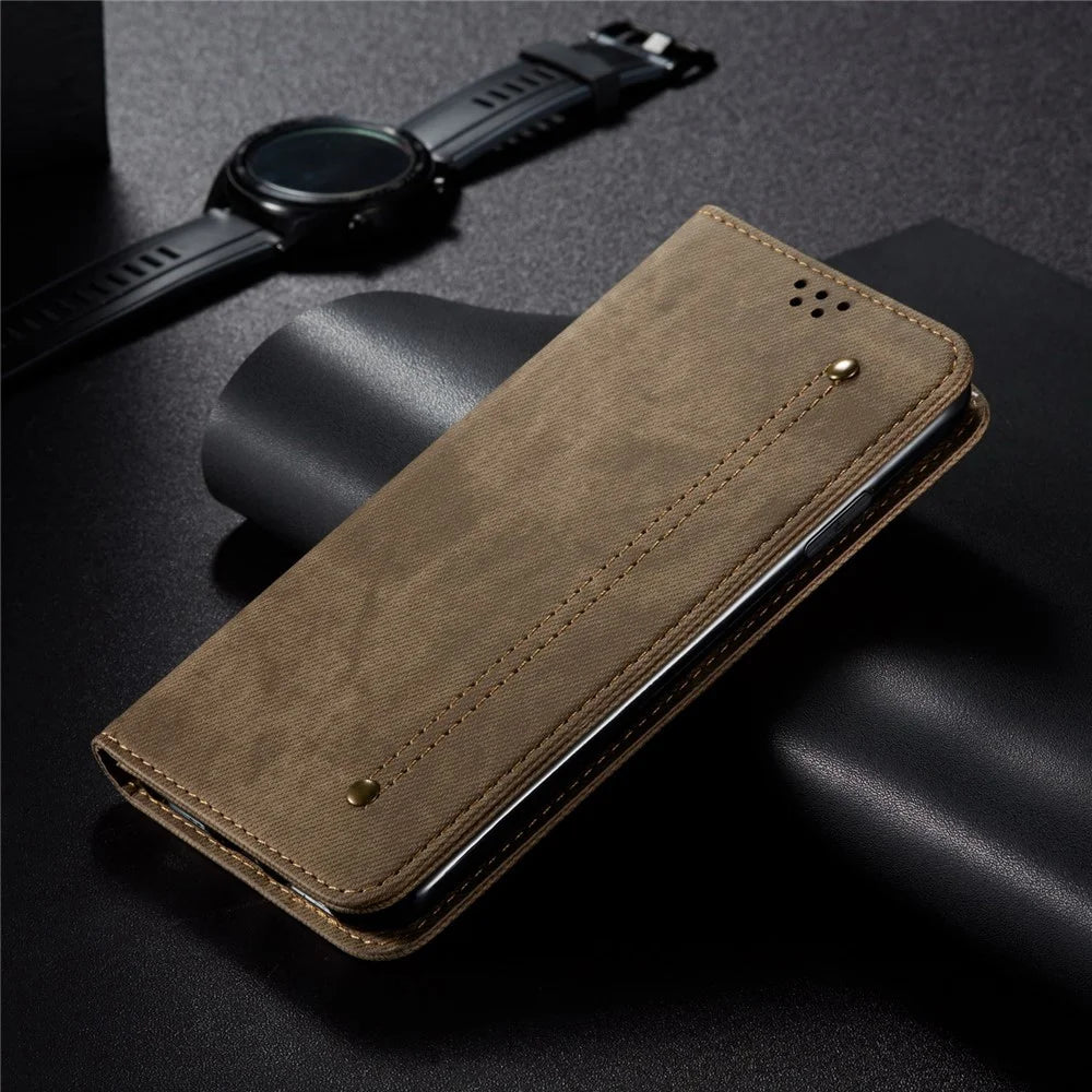 Jeans Cloth Texture Leather Wallet Stand Case for OnePlus 9 Pro - Green - 2