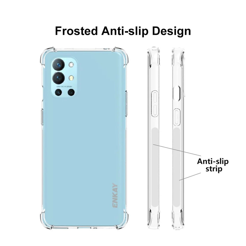 ENKAY HAT PRINCE Anti-slip Strip Design Thickened 4 Corners Airbag Flexible Transparent TPU Cover Case for OnePlus 9R - 4