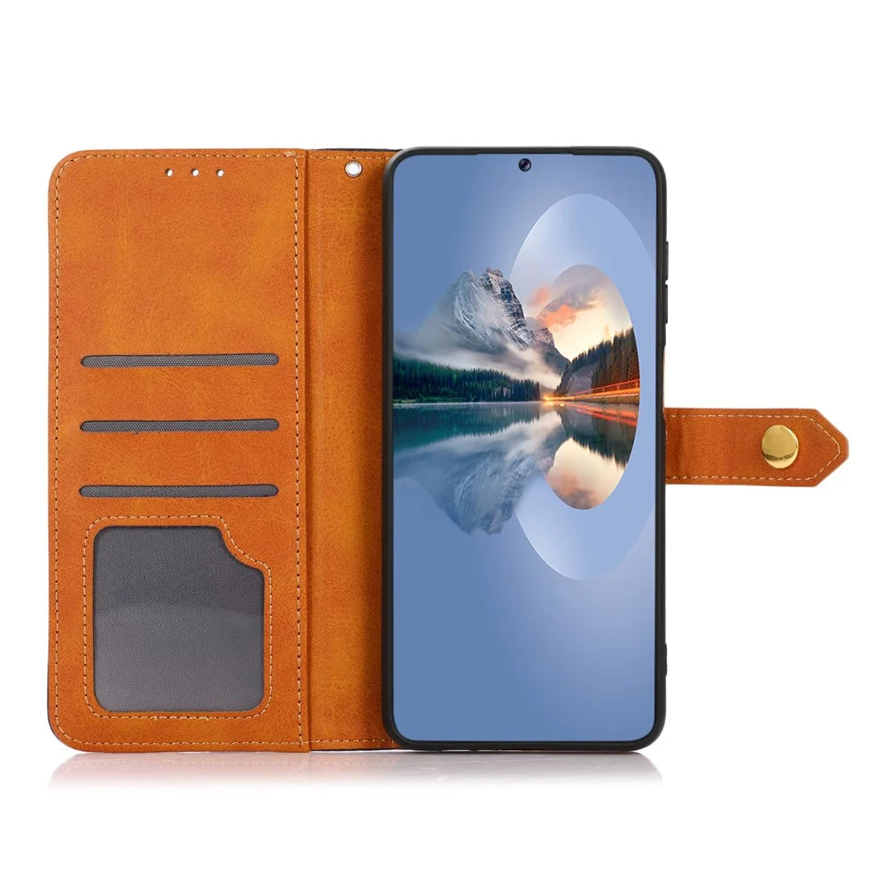 KHAZNEH Golden Magnetic Clasp Dual Color Leather Phone Case with Stand Wallet for OnePlus Nord CE 5G - Black - 5