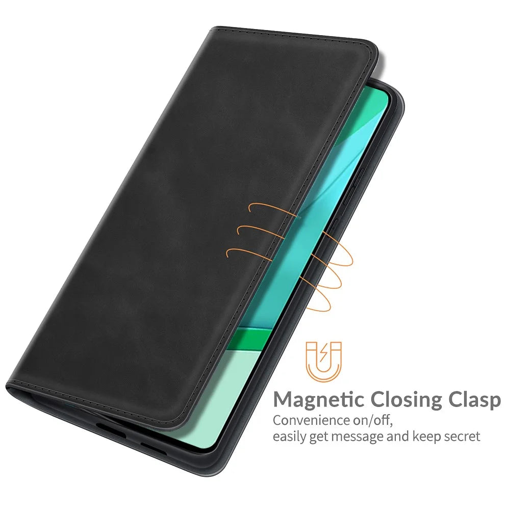 Wallet Stand Design Full Protection Magnetic Auto-absorbed Leather Phone Case Cover for OnePlus 9 Pro - Black - 3
