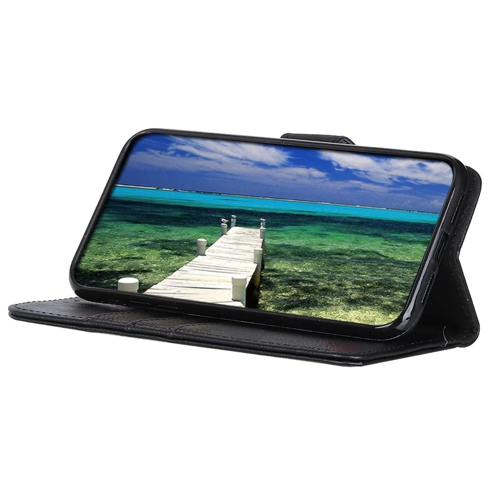 KHAZNEH Leather Wallet Stand Phone Shell Case for OnePlus Nord 2 5G Cell Phone Accessory - Black - 4