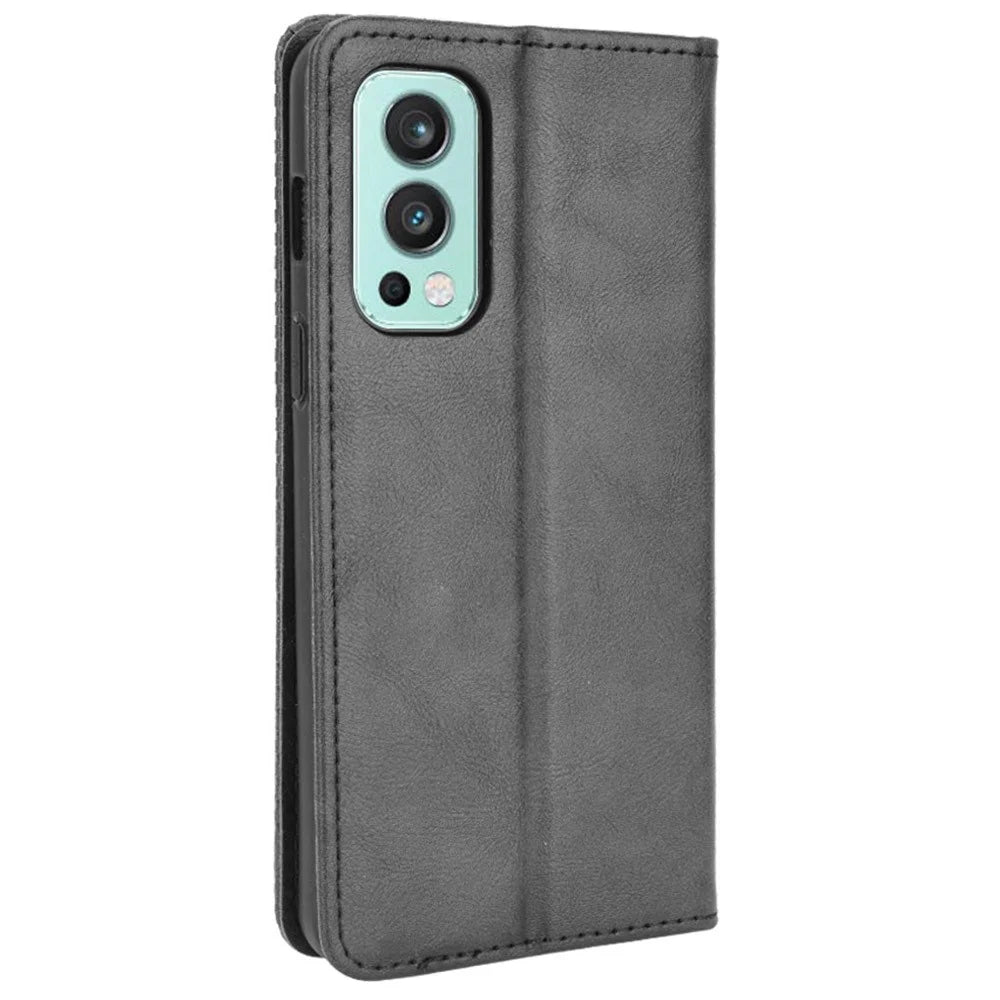 Retro Style PU Leather Flip Magnetic Stand Flip Protective Cover for OnePlus Nord 2 5G - Black - 3