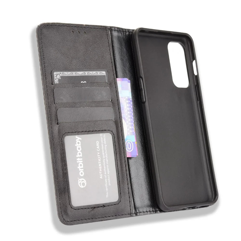 Retro Style PU Leather Flip Magnetic Stand Flip Protective Cover for OnePlus Nord 2 5G - Black - 6