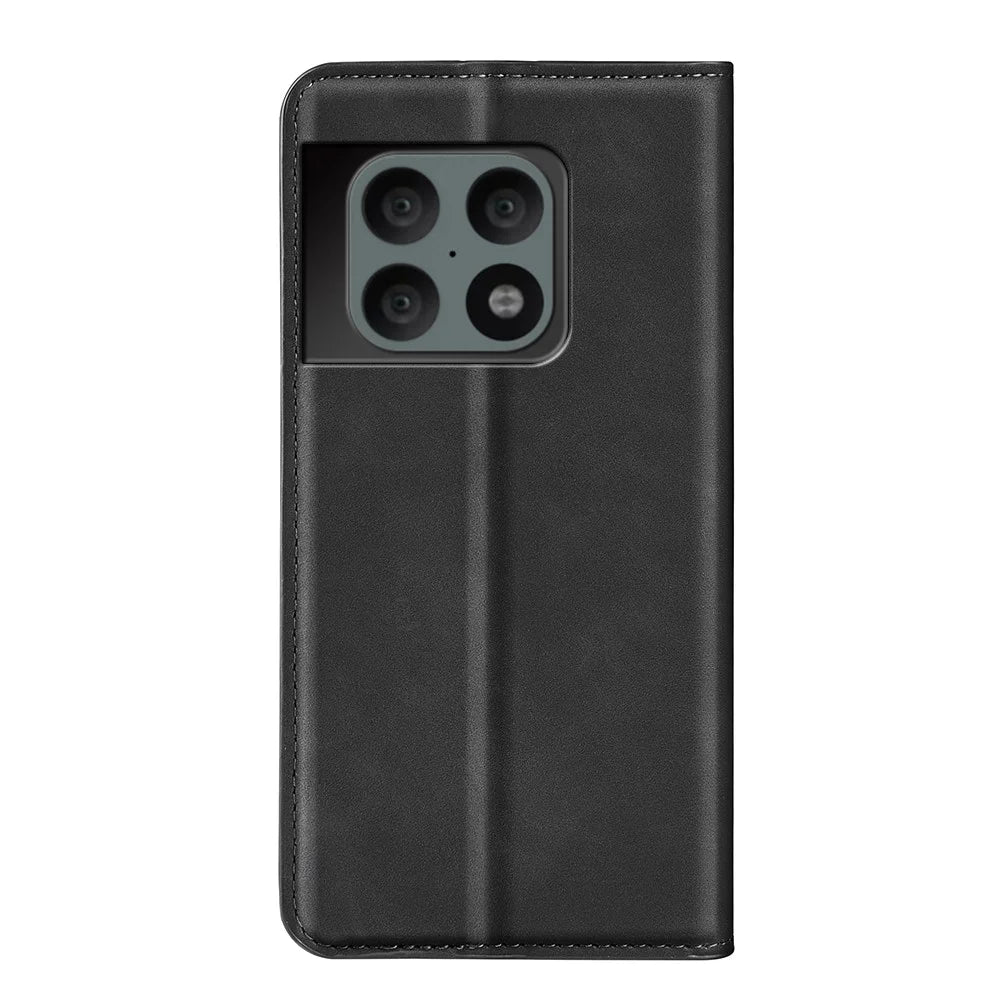 Skin-Touch PU Leather Cover Auto Magnetic Closure Wallet Stand Phone Shell for OnePlus 10 Pro 5G - Black - 3