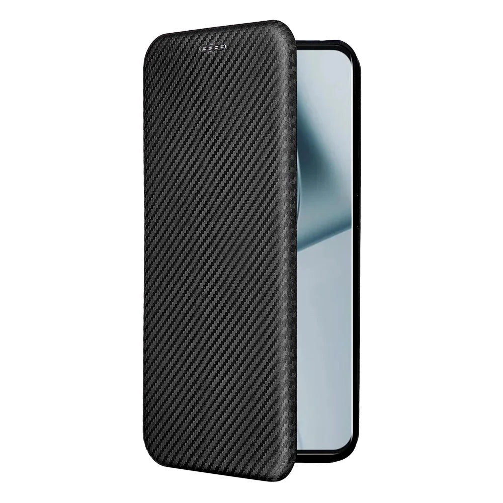 Ring Strap Kickstand Design Anti-scratch Well-protected Carbon Fiber Texture PU Leather Phone Case with Card Slot for OnePlus 10 Pro 5G - Black - 3