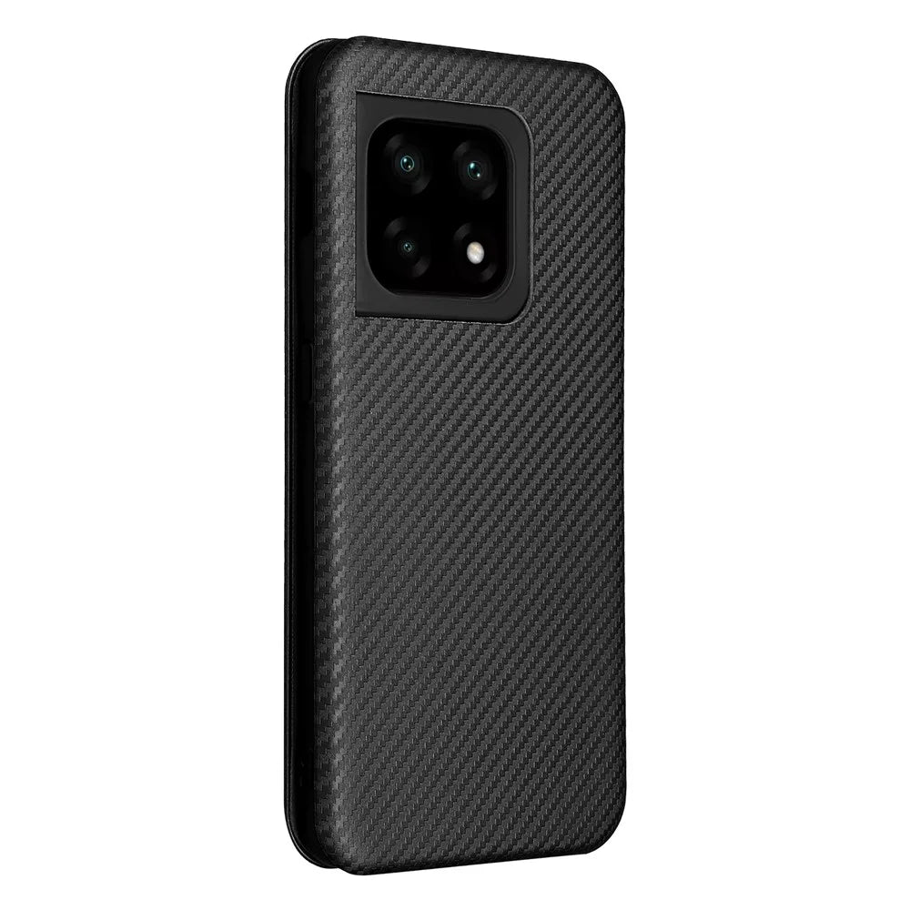 Ring Strap Kickstand Design Anti-scratch Well-protected Carbon Fiber Texture PU Leather Phone Case with Card Slot for OnePlus 10 Pro 5G - Black - 4