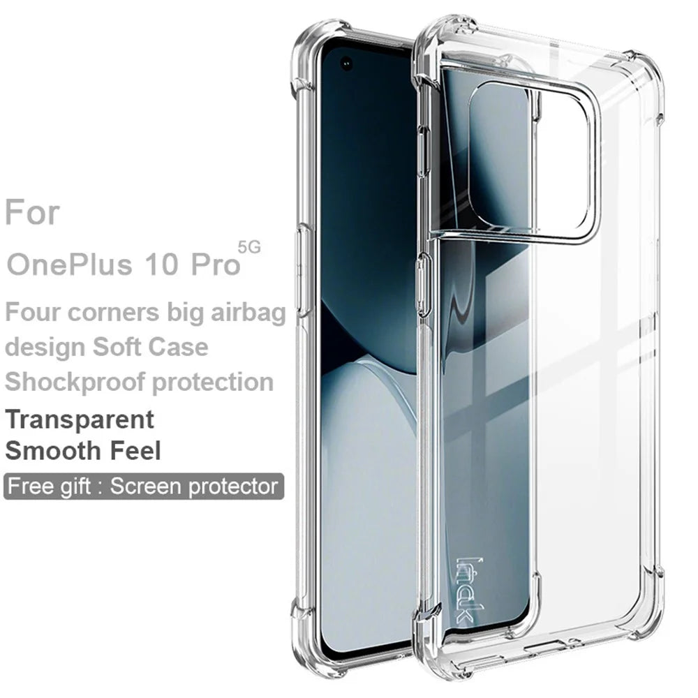 IMAK for OnePlus 10 Pro 5G Anti-drop Anti-scratch Enhanced Four Corners Soft TPU Cell Phone Case with Screen Protector - Transparent - 2