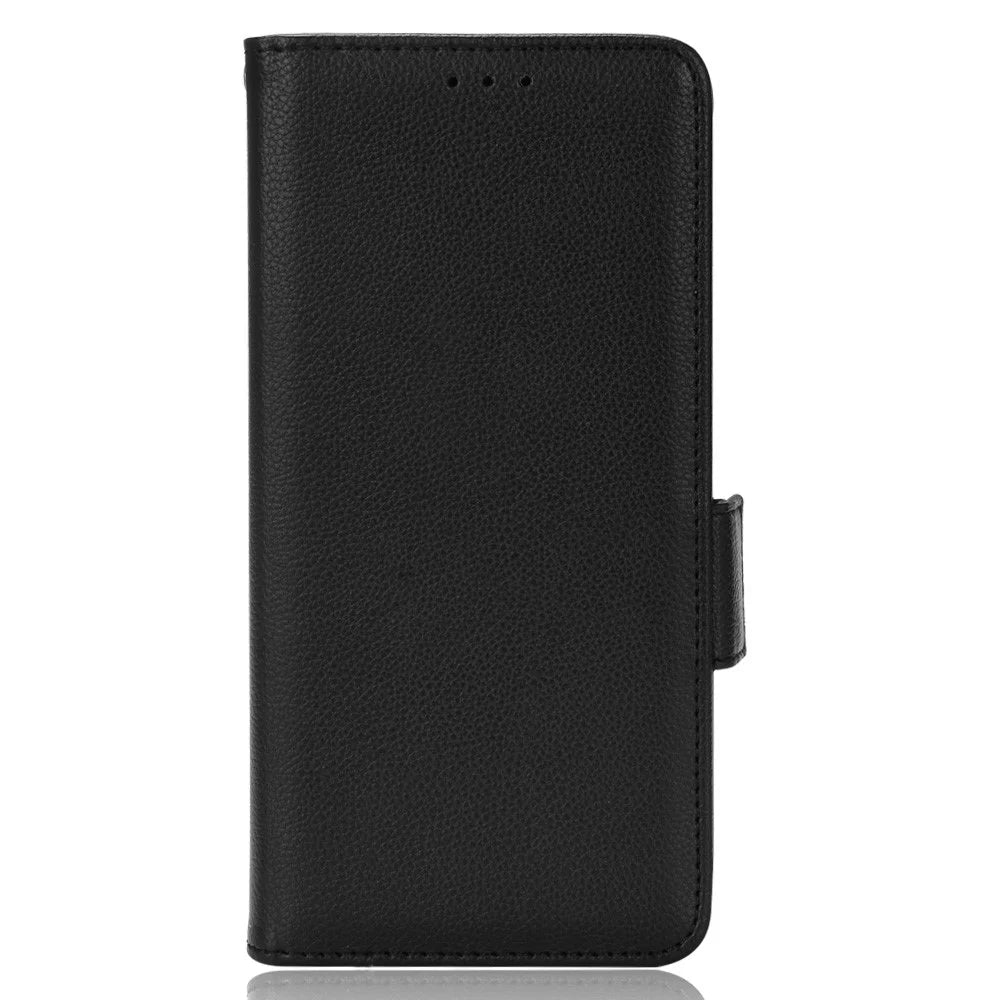 Litchi Texture Double Magnetic Clasp Leather Case for OnePlus Nord, Stand Wallet Folio Flip Phone Cover - Black - 2