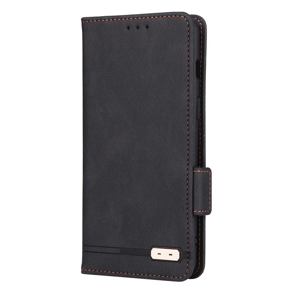 For OnePlus Nord 2 5G Side Magnetic Clasps Hardware Design Cover Leather+TPU Smartphone Case Shell with Wallet Stand - Black - 2