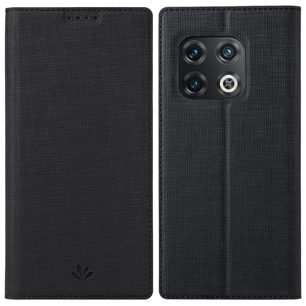 VILI DMX Series for OnePlus 10 Pro 5G, Auto-Absorbed Leather Phone Case with Stand Card Slot - Black - 1