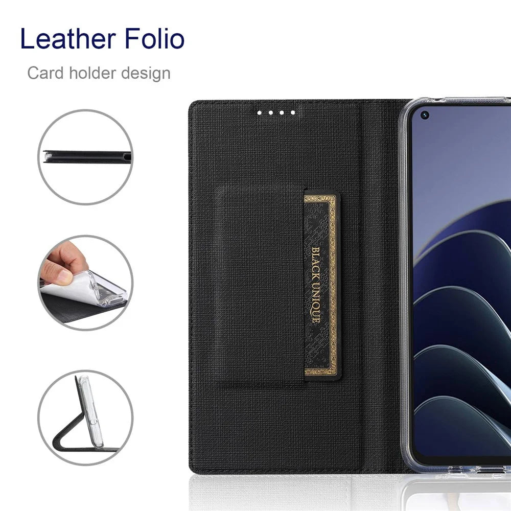 VILI DMX Series for OnePlus 10 Pro 5G, Auto-Absorbed Leather Phone Case with Stand Card Slot - Black - 3