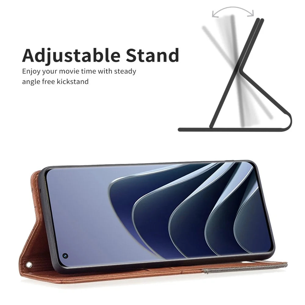 For OnePlus 10 Pro Leather Case with Card Holder Imprinting Pattern Phone Stand Cover - Brown - 2