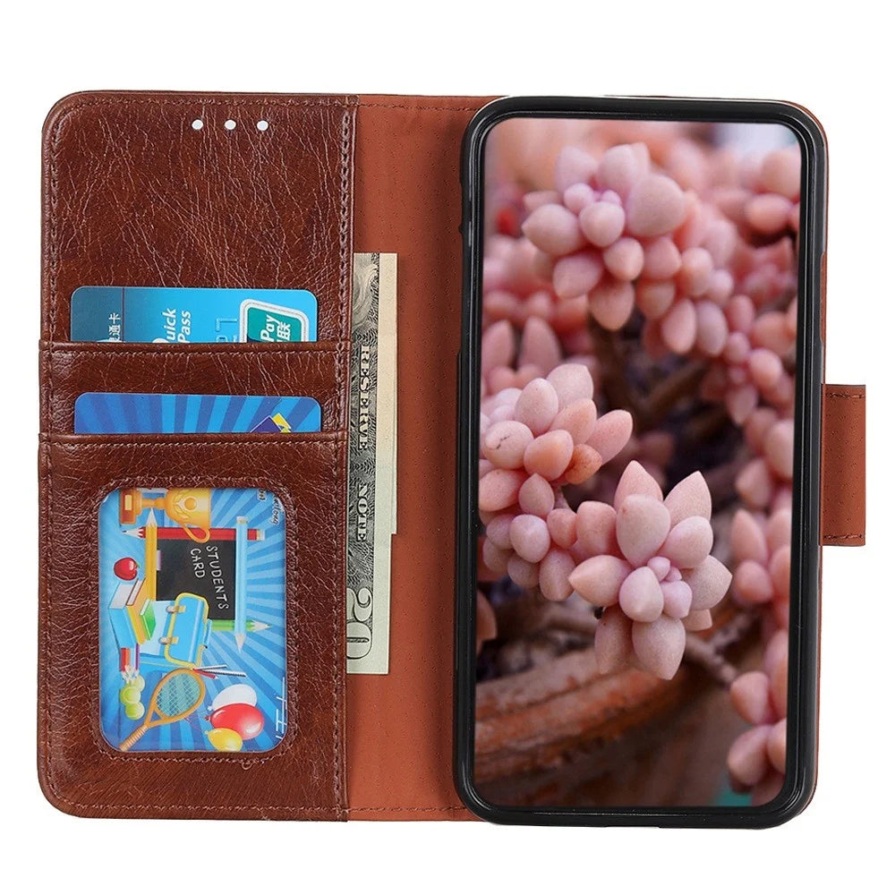 For OnePlus Nord CE 2 Lite 5G Nappa Texture Phone Case Wallet Stand Split Leather Folio Flip Cover - Brown - 3