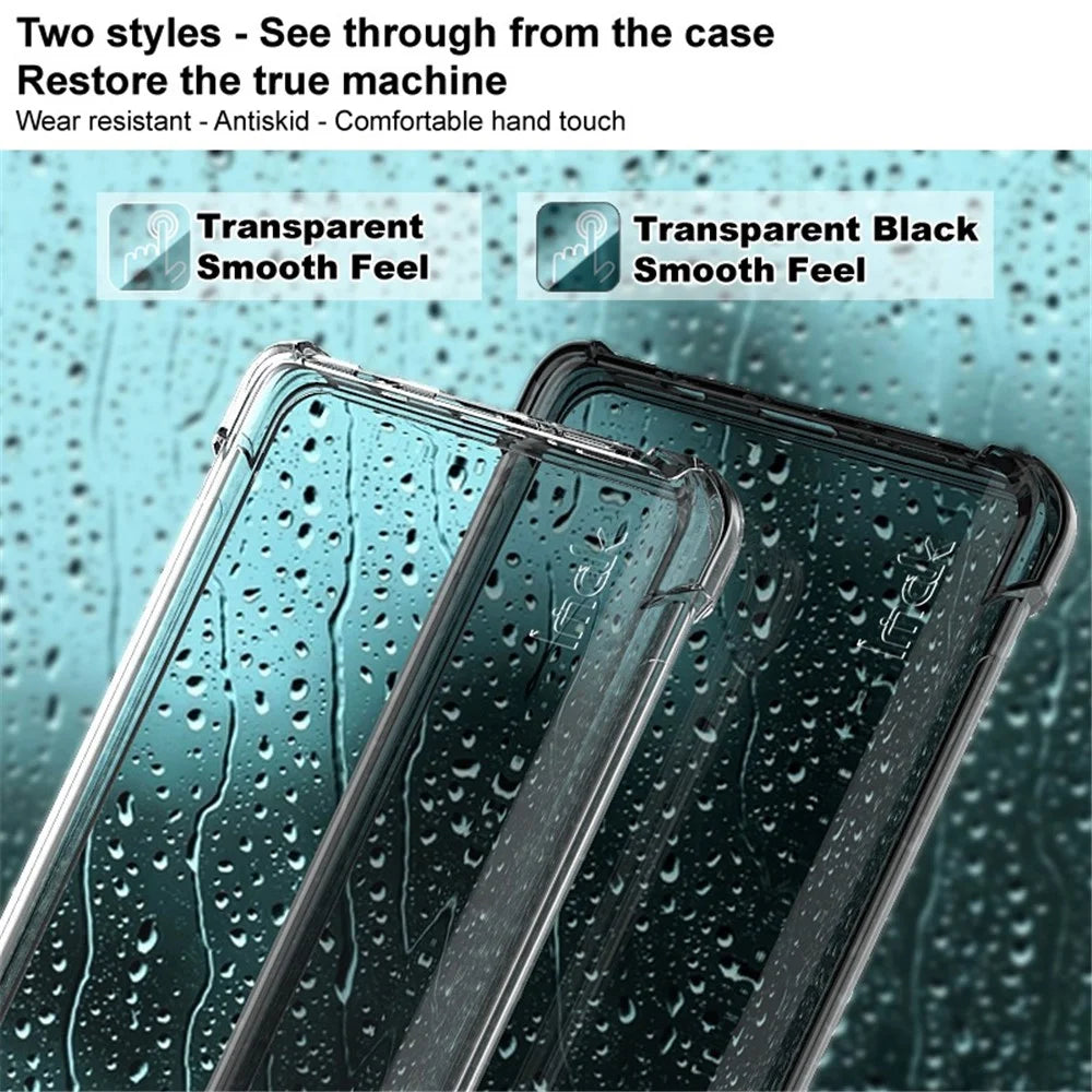 IMAK for OnePlus Ace 5G/10R 5G Airbag Design Wear-resistant Case Soft TPU Anti-drop Camera Protective Cover with Screen Protector - Transparent Black - 4