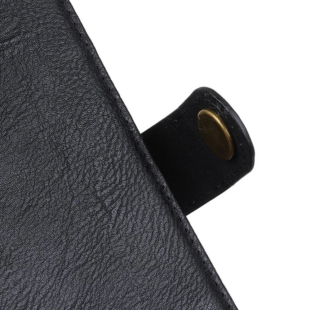 KHAZNEH For OnePlus Nord 2T 5G Textured PU Leather Protective Cover Magnetic Clasp Shockproof Stand Smart Phone Case with Wallet - Black - 6