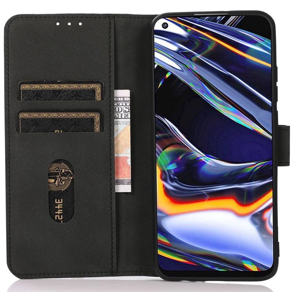 KHAZNEH For OnePlus Nord CE 2 Lite 5G Stand Function Phone Wallet Case Textured PU Leather Magnetic Clasp Wear-resistant Cover - Black - 2