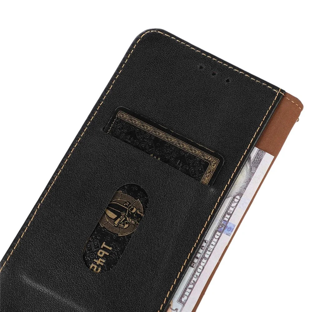 KHAZNEH For OnePlus Nord CE 2 Lite 5G Nappa Texture Genuine Cowhide Leather Flip Cover Magnetic Auto-absorbed Stand Book Folding Folio Wallet Case - Black - 4