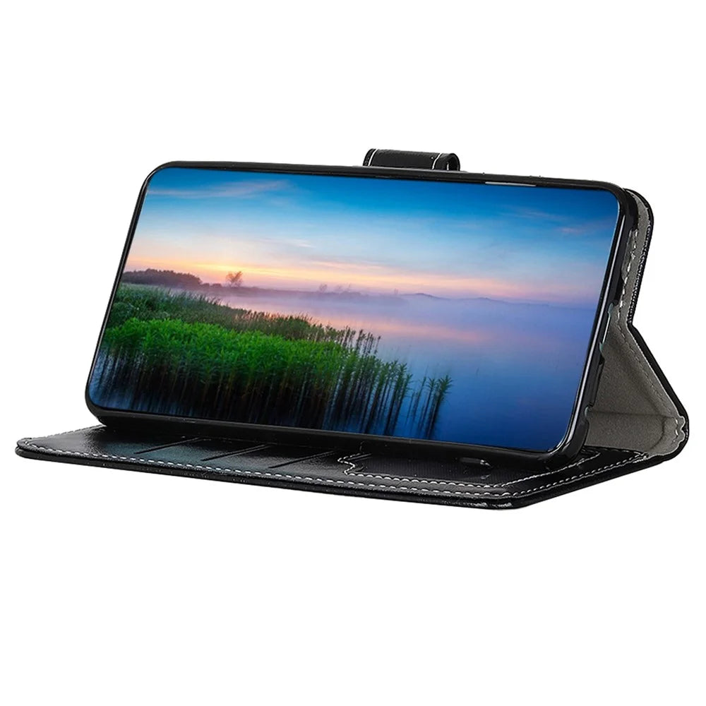 For OnePlus Nord 2T 5G Retro Crazy Horse Texture PU Leather Magnetic Flip Case TPU Protect Inner Shell Stand Wallet Protective Phone Cover - Black - 3
