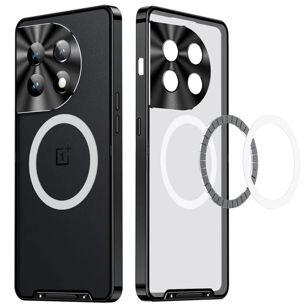 For OnePlus 11 5G Magnetic Phone Case Electroplating Metal Edge Matte Phone Cover with Lens Protection - Black - 2
