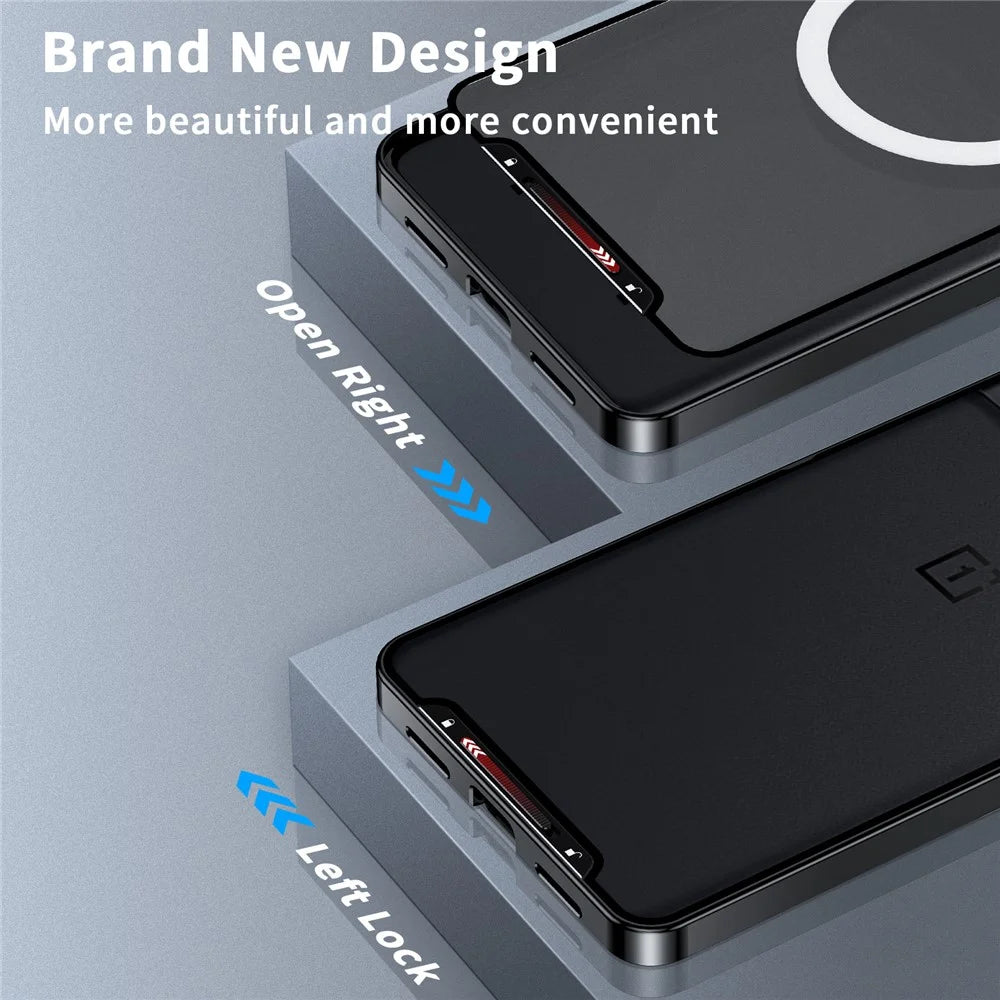 For OnePlus 11 5G Magnetic Phone Case Electroplating Metal Edge Matte Phone Cover with Lens Protection - Black - 6