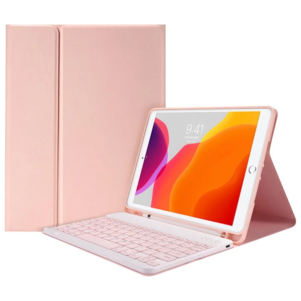 Bluetooth-compatible Keyboard Bright Color Leather Case for iPad 9.7-inch (2018) / (2017) / Pad Air (2013) / Air 2 / Pro 9.7 inch (2016) - Pink - 1