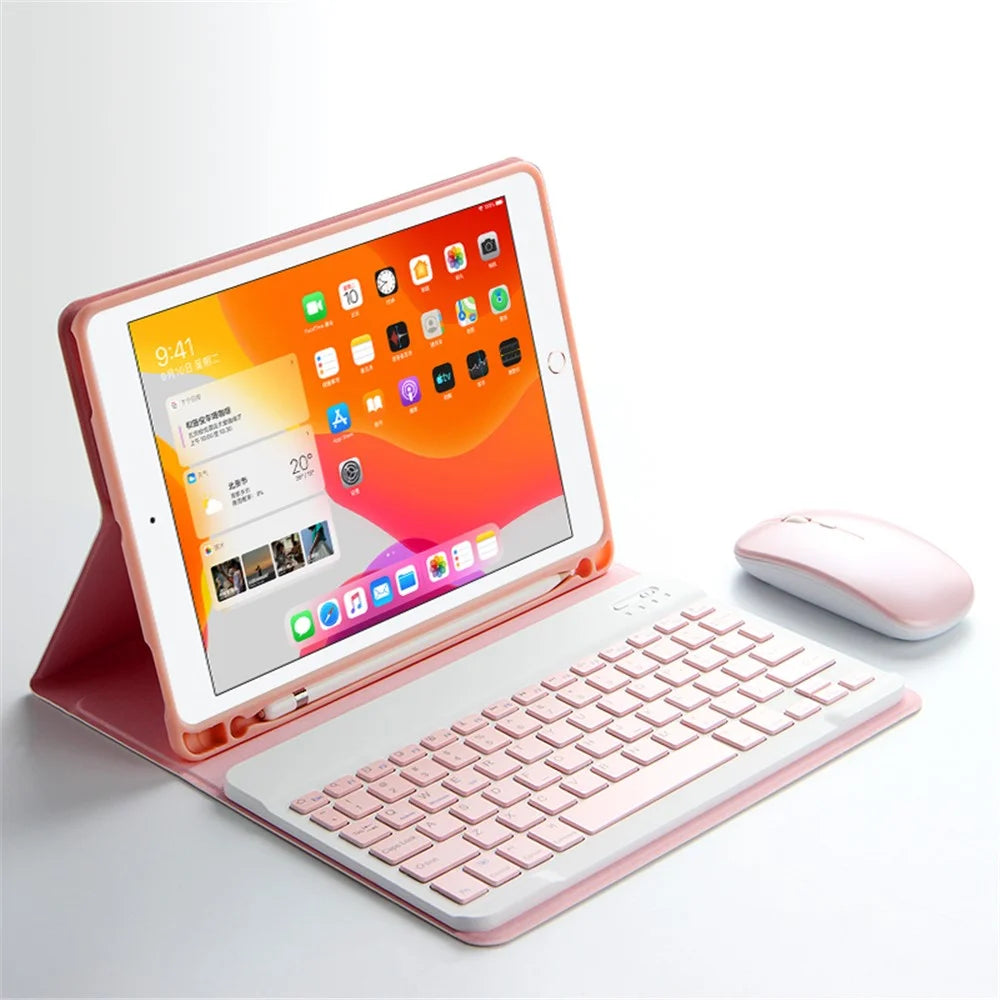 Wireless Bluetooth-compatible Keyboard + Leather Shell 2-in-1 Cover Case with Pen Slot For iPad Air (2013) / Air 2 / 9.7-inch (2017) / 9.7-inch (2018) - Pink - 2