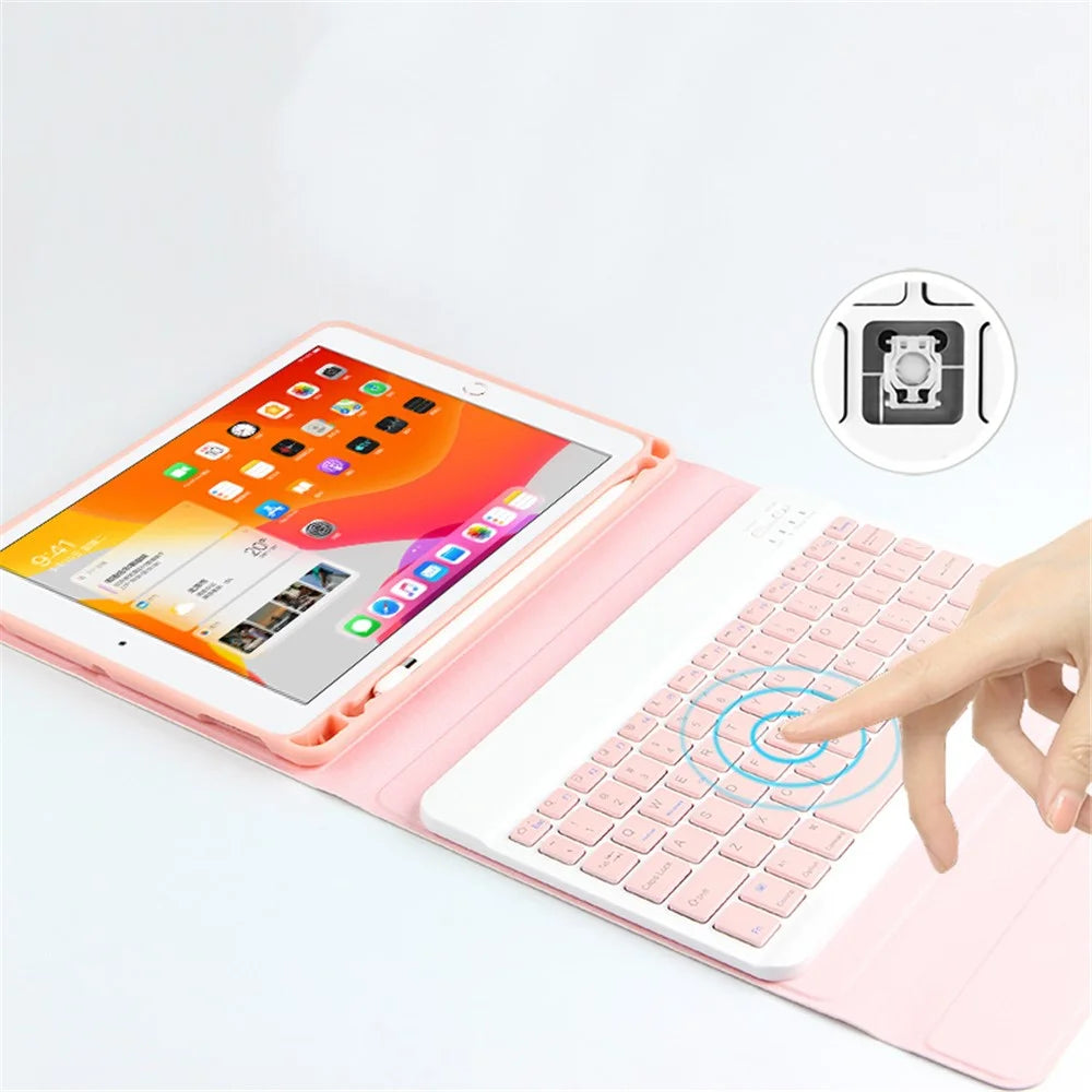 Wireless Bluetooth-compatible Keyboard 2-in-1 Leather Shell with Pen Slot For iPad Pro 10.5-inch (2017) / Air 10.5 inch (2019) - Pink - 7