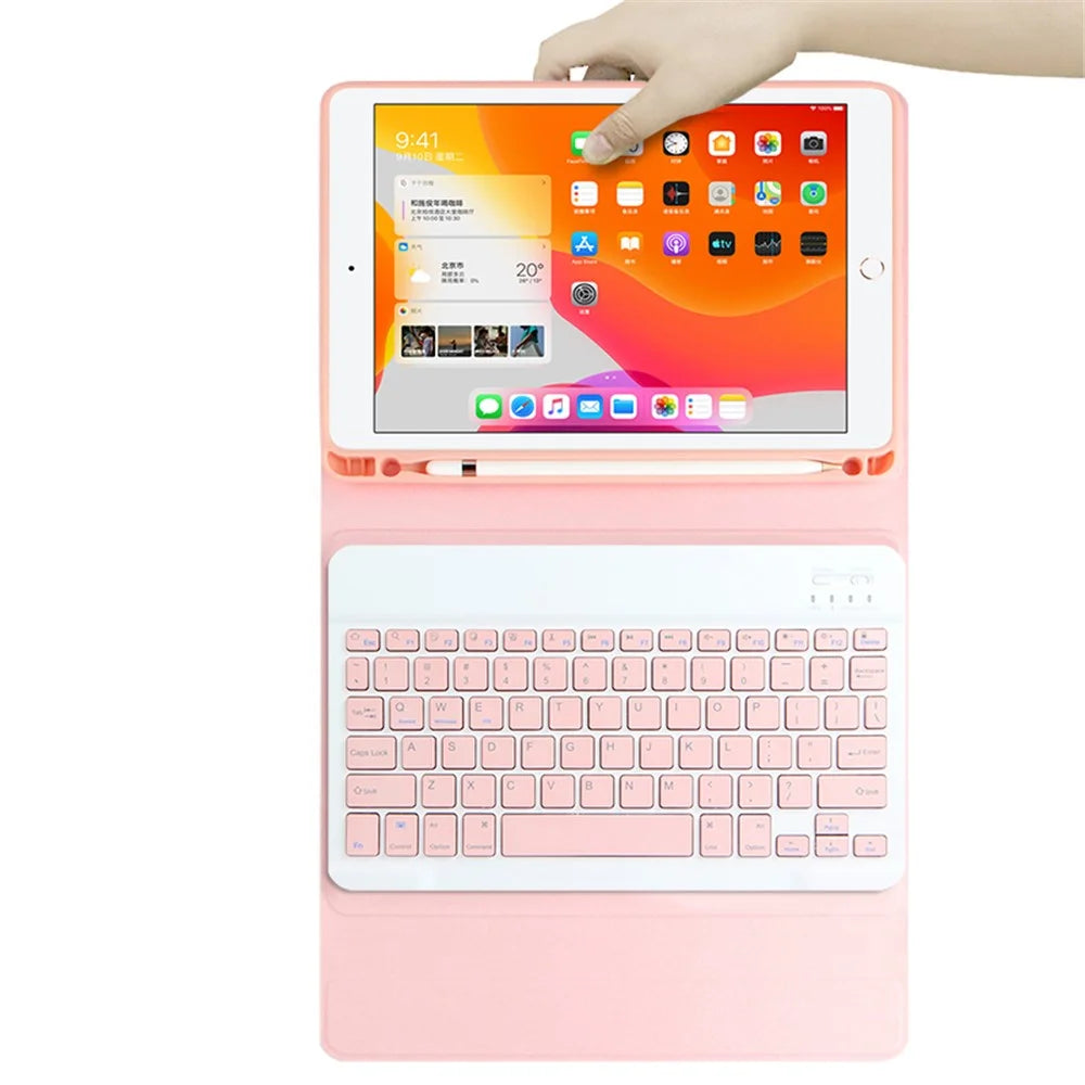 For iPad 10.2 (2021) / (2020) / (2019) Wireless Bluetooth-compatible Keyboard + Candy Color Leather Case - Pink - 5
