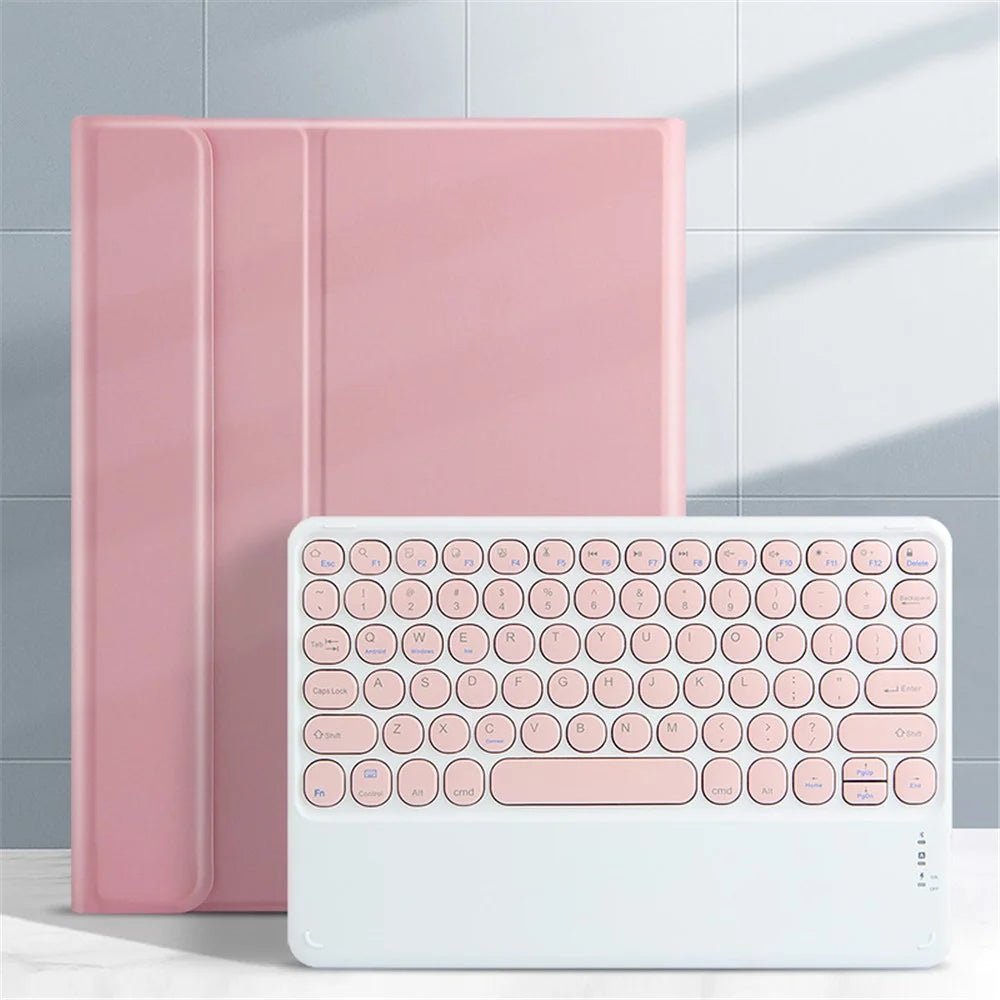For iPad Pro 11-inch (2018) / (2021) / Air (2022) / Air (2020) Wireless Bluetooth-compatible Keyboard + Candy Color Leather Case - Pink - 2