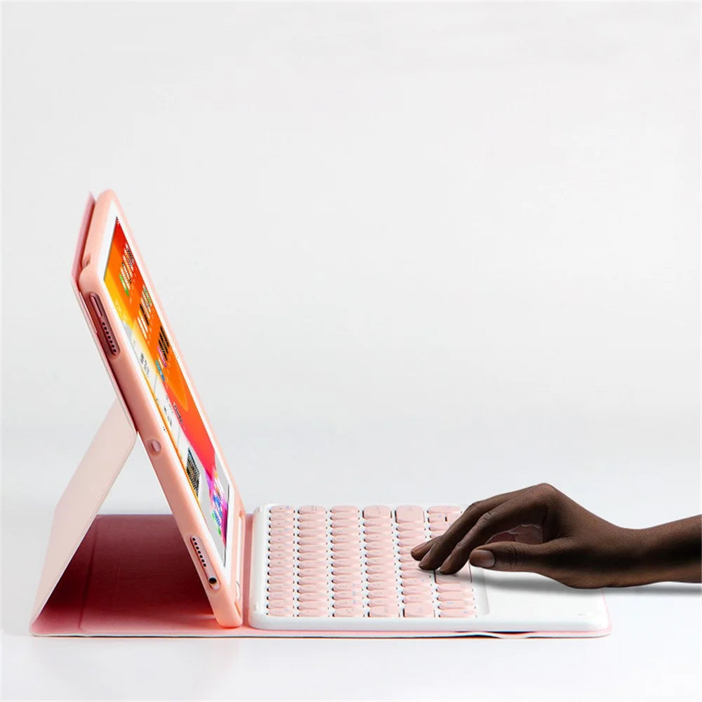 For iPad Pro 11-inch (2018) / (2021) / Air (2022) / Air (2020) Wireless Bluetooth-compatible Keyboard + Candy Color Leather Case - Pink - 5