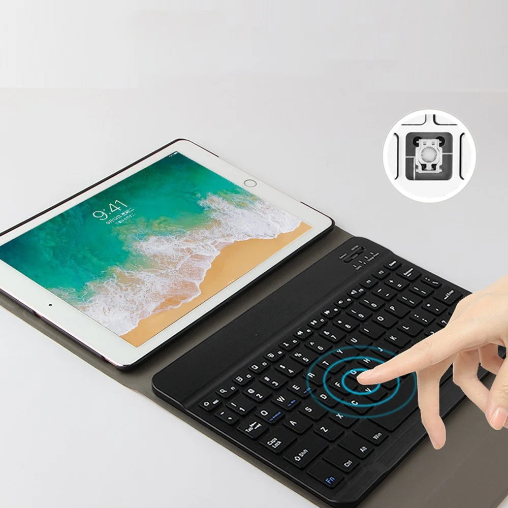 For iPad Air (2013) / Air 2 / 9.7-inch (2017) / 9.7-inch (2018) Leather Stand Tablet Case with Detachable Magnetic Wireless Keyboard (Without Touchpad) - Black - 4