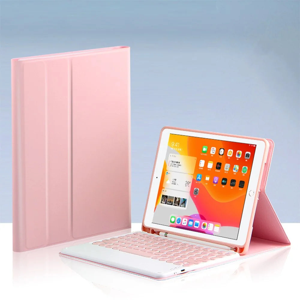For iPad Pro 10.5-inch (2017) / Air 10.5 inch (2019) Wireless Bluetooth-compatible Keyboard + Candy Color Leather Case - Pink - 2