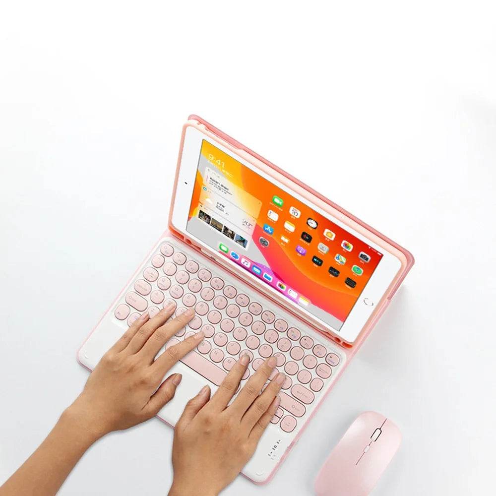 For iPad Pro 10.5-inch (2017) / Air 10.5 inch (2019) Wireless Bluetooth-compatible Keyboard + Candy Color Leather Case - Pink - 5