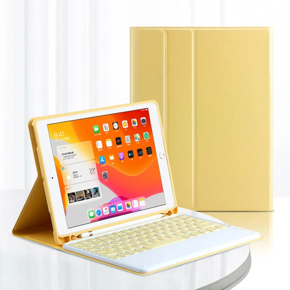For iPad Air (2022) / (2020) Wireless Bluetooth-compatible Keyboard + Candy Color Leather Case - Yellow - 1