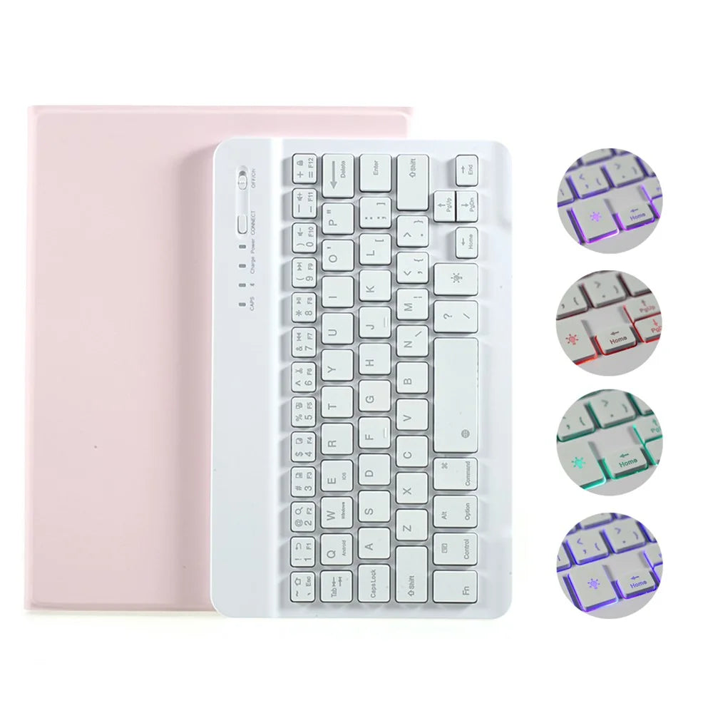 Skin Texture Leather Case+Bluetooth-compatible Keyboard with Backlit for iPad Mini 2/iPad Mini/iPad Mini 4/iPad Mini (2019) 7.9 inch - Pink - 1