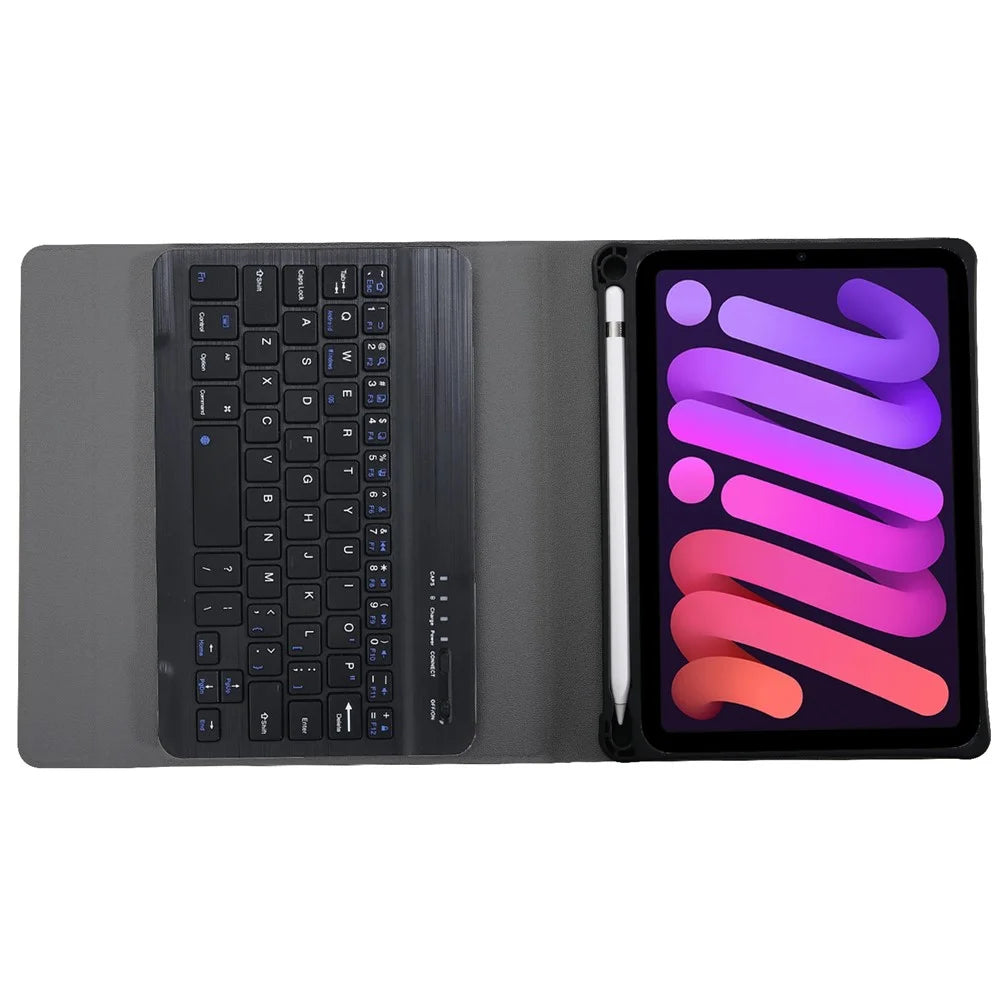 A06B Ultra-Thin Leather Stand Protective Case Shell + Bluetooth-compatible Keyboard with Pen Slot for iPad mini (2024) / mini (2021) - Black - 5