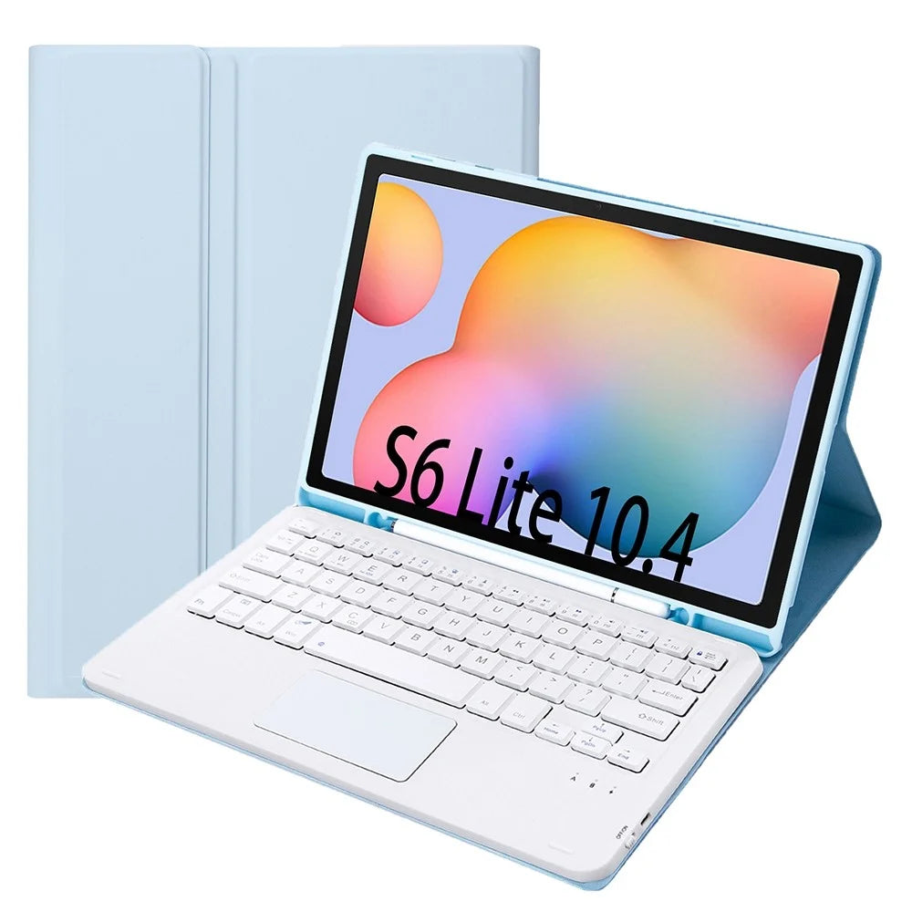 A610B-A for Samsung Galaxy Tab S6 Lite (2020) P615 P610 / (2022) / (2024) Leather Bluetooth-compatible Keyboard Cover Case Set with Touch Pad - Blue - 4